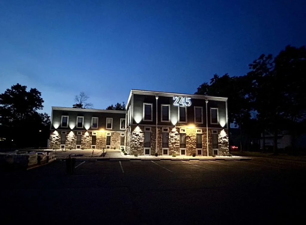 Building facade at night