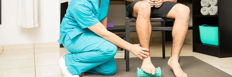 Physical therapy diagram of foot rolling on roller